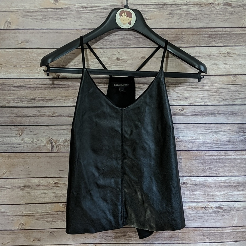 Banana Republic Faux Leather Front Black Tank Top
